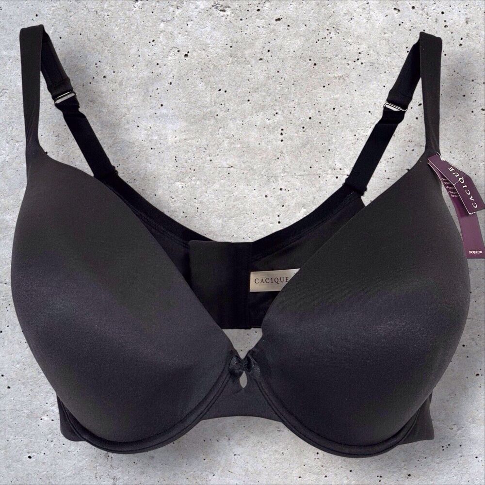 NWT Cacique Intuition Uplift Plunge Bra Underwire Adjustable Straps Black 46DDD